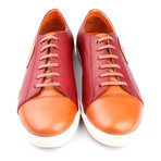 Leather Colorblocked Lace-Up Sneaker // Claret Red + Orange (Euro: 39)