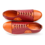 Leather Colorblocked Lace-Up Sneaker // Claret Red + Orange (Euro: 39)