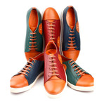 Leather Colorblocked Lace-Up Sneaker // Claret Red + Orange (Euro: 39)