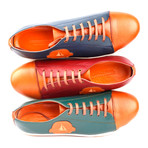 Leather Colorblocked Lace-Up Sneaker // Claret Red + Orange (Euro: 39)