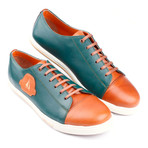 Leather Colorblocked Lace-Up Sneaker // Green + Orange (Euro: 41)