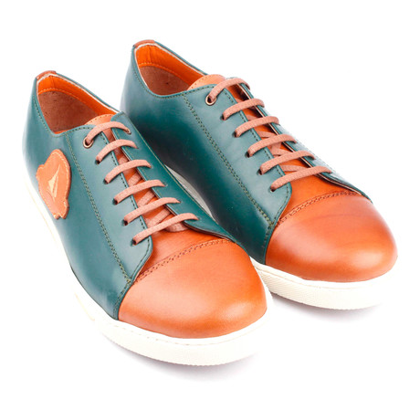 Leather Colorblocked Lace-Up Sneaker // Green + Orange (Euro: 39)