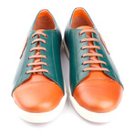 Leather Colorblocked Lace-Up Sneaker // Green + Orange (Euro: 41)