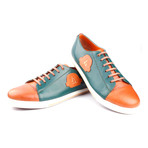 Leather Colorblocked Lace-Up Sneaker // Green + Orange (Euro: 41)