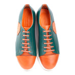 Leather Colorblocked Lace-Up Sneaker // Green + Orange (Euro: 41)