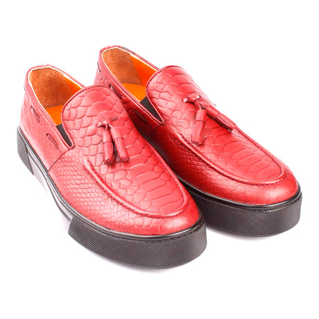 Snake Embossed Leather Tassel Loafer Sneaker // Claret Red (Euro: 43)