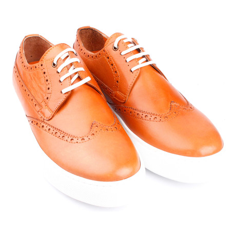 Leather Perforated Wingtip Lace-Up Sneaker // Orange (Euro: 39)