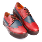 Leather Perforated Wingtip Lace-Up Sneaker // Claret Red + Blue + Brown (Euro: 39)