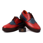 Leather Perforated Wingtip Lace-Up Sneaker // Claret Red + Blue + Brown (Euro: 39)