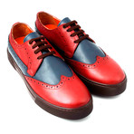 Leather Perforated Wingtip Lace-Up Sneaker // Claret Red + Blue + Brown (Euro: 39)