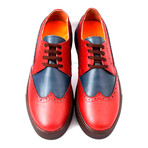 Leather Perforated Wingtip Lace-Up Sneaker // Claret Red + Blue + Brown (Euro: 39)