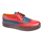 Leather Perforated Wingtip Lace-Up Sneaker // Claret Red + Blue + Brown (Euro: 39)