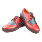 Leather Perforated Wingtip Lace-Up Sneaker // Claret Red + Blue + Brown (Euro: 39)