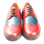 Leather Perforated Wingtip Lace-Up Sneaker // Claret Red + Blue + Brown (Euro: 39)