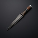 Raindrop Damascus Walnut Leather Tactical Dagger