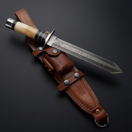 Damascus Bone Micarta Combat Dagger