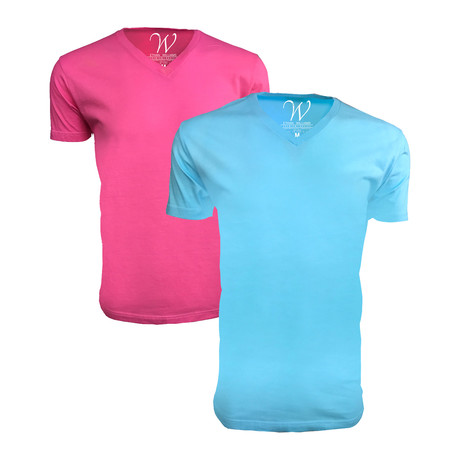 Tri-Blend Dyed V-Neck T-Shirt // Sky Blue + Pink // Pack of 2 (S)