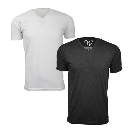 Tri-Blend V-Neck T-Shirt // Heather Black + Heather White // Pack of 2 (S)