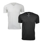 Tri-Blend V-Neck T-Shirt // Heather Black + Heather White // Pack of 2 (M)