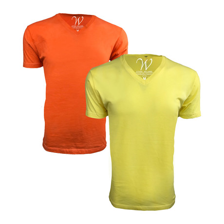 Tri-Blend Dyed V-Neck T-Shirt // Orange + Yellow // Pack of 2 (S)