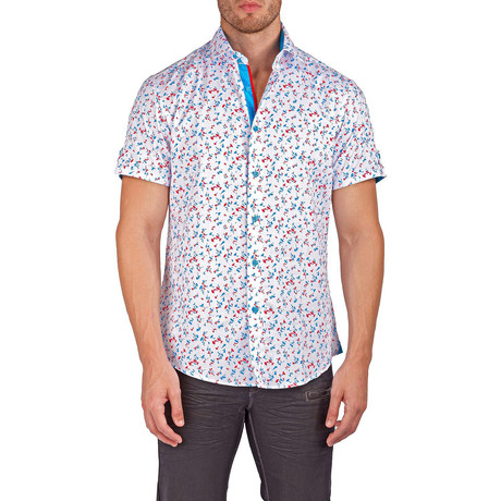 Flower Showers Short-Sleeve Button-Up Shirt // White (XS)