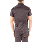 Dot Placket Short-Sleeve Button-Up Shirt // Black (M)