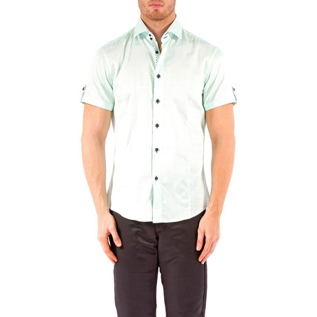 Windowpane Short-Sleeve Button-Up Shirt // Mint (XS)