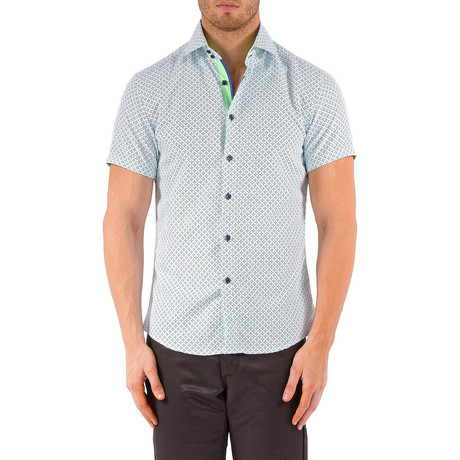 Microdiamond Short-Sleeve Button-Up Shirt // Green (XS)