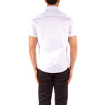 Windowpane Short-Sleeve Button-Up Shirt // White (XS)