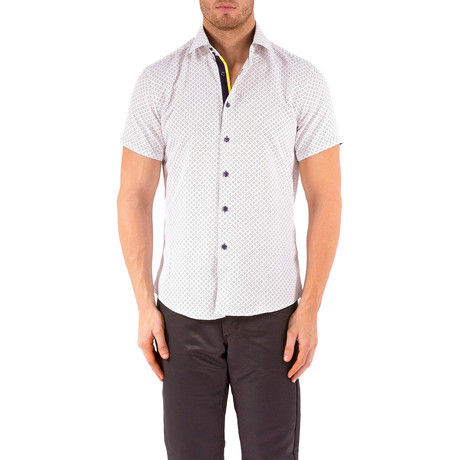 Microdiamond Short-Sleeve Button-Up Shirt // Yellow (XS)
