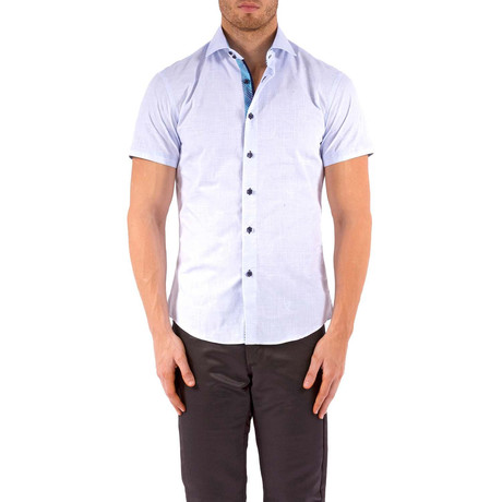 Textured Short-Sleeve Button-Up Shirt // Light Blue (XS)