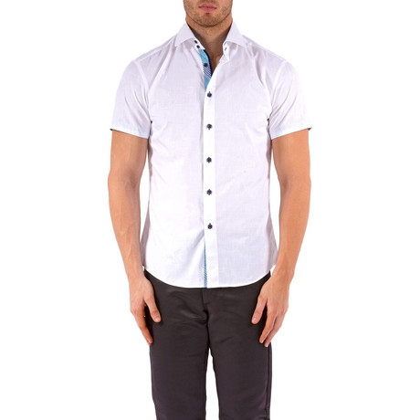 Textured Short-Sleeve Button-Up Shirt // White (XS)