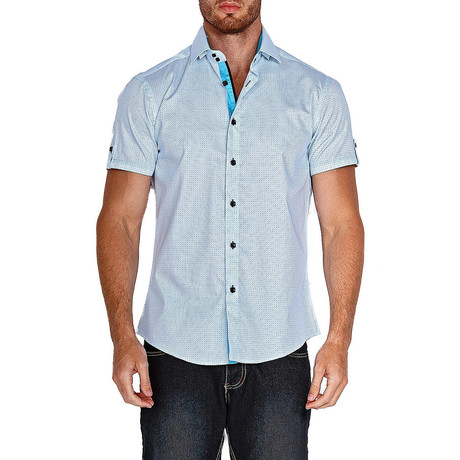 Dot Grid Short-Sleeve Button-Up Shirt // Light Blue (XS)