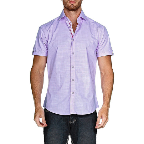 Crosshatch Short-Sleeve Button-Up Shirt // Lilac (XS)