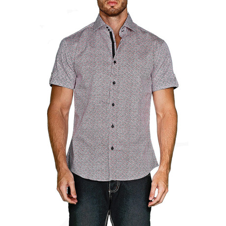 Semicircles Short-Sleeve Button-Up Shirt // Red (XS)