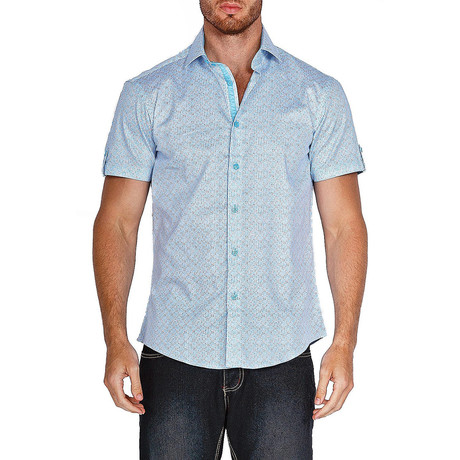 Semicircles Short-Sleeve Button-Up Shirt // Turquoise (XS)
