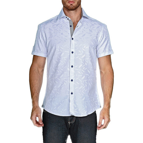 Falling Feathers Short-Sleeve Button-Up Shirt // White (3XL)