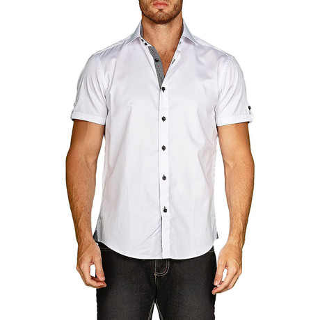 Check Placket Short-Sleeve Button-Up Shirt // White (XS)