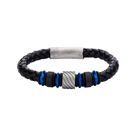 Industrial Bead Braided Leather Bracelet // Blue + Black