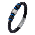 Industrial Bead Braided Leather Bracelet // Blue + Black