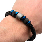 Industrial Bead Braided Leather Bracelet // Blue + Black