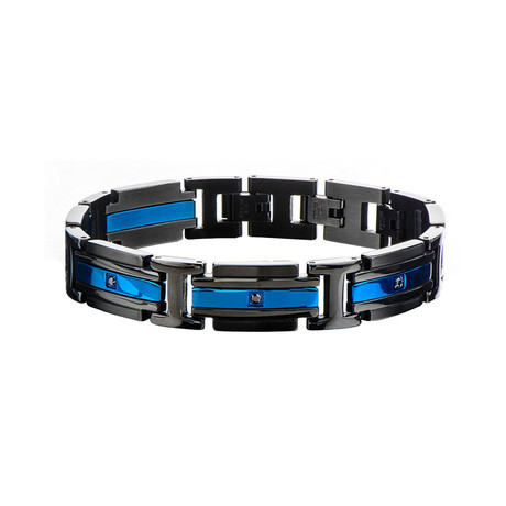 Matte Stainless Steel + CZ Link Bracelet // Blue + Black