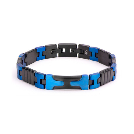 Stainless Steel Alternate Groove Line Bracelet // Blue + Black