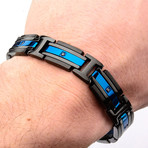 Matte Stainless Steel + CZ Link Bracelet // Blue + Black