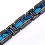 Matte Stainless Steel + CZ Link Bracelet // Blue + Black