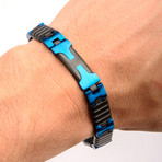 Stainless Steel Alternate Groove Line Bracelet // Blue + Black