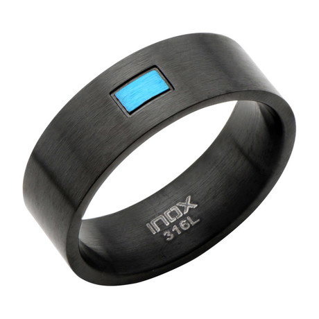 Stainless Steel Rectangle Center Ring // Blue + Black (Size: 9)