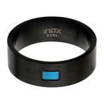 Stainless Steel Rectangle Center Ring // Blue + Black (Size: 9)