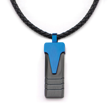 Triangle Groove Line Pendant + Leather Necklace // Blue + Black
