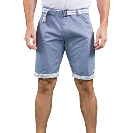 Pleated Printed Contrast Trim Shorts // Light Blue (S)